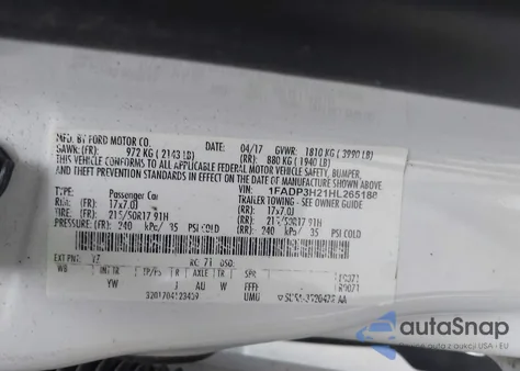 2017 Ford Focus Sel z USA, uszkodzony, nr VIN 1FADP3H21HL265188